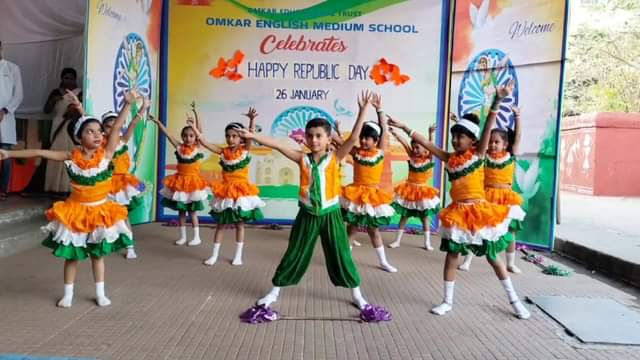 In the 75th Republic Day celebration at Omkar English Medium School, Senior KG s…